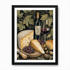 Cheese & Wine Rustic Illustration 4 Art Print