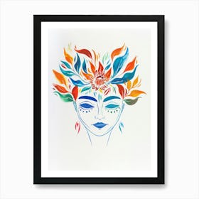 Woman With Flowers On Her Head 16 Art Print