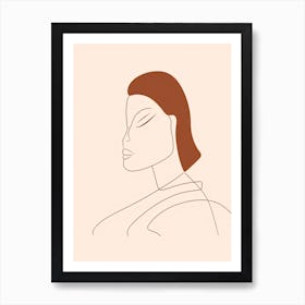 Line Art Woman Body Portrait Orange 1 Art Print