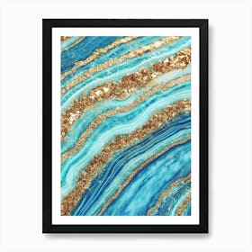 Gold And Blue Marble Art Art Print