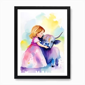 Little Girl Hugging A Cow Art Print