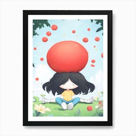 Girl With A Big Red Ball On Her Head Poster