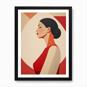 Portrait Of A Woman Abstract red and beige Art 2 Art Print