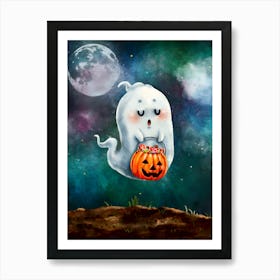 Ghost With Pumpkin Art Print