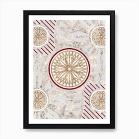 Geometric Abstract Glyph in Festive Gold Silver and Red n.0055 Art Print