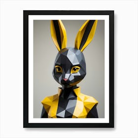Low Poly Rabbit Girl, Black And Yellow (6) Art Print