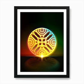 Neon Geometric Glyph in Watermelon Green and Red on Black n.0225 Art Print