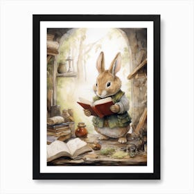 Bunny Reading Rabbit Prints Watercolour 12 Art Print