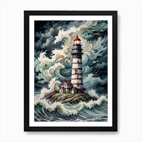 Lighthouse In The Storm 2 Art Print