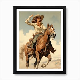 Cowgirl On Horse Vintage Poster 2 Art Print