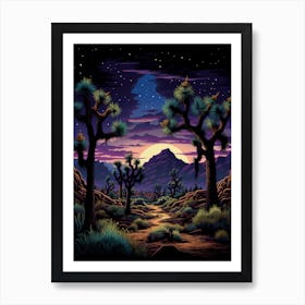  Retro Illustration Of A Joshua Trees At Night 3 Art Print