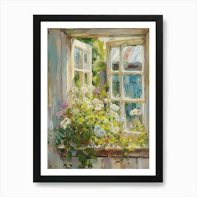 Lavender Flowers On A Cottage Window 2 Art Print