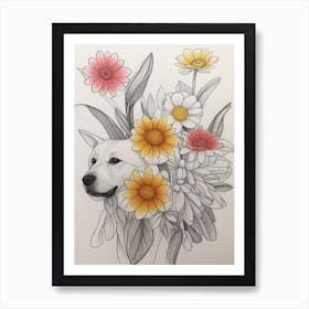 Dog With Flowers Charms Art Print