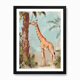 Giraffe Scratching Against A Tree Art Print