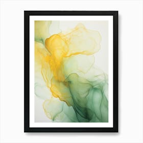 Green, White, Gold Flow Asbtract Painting 3 Art Print