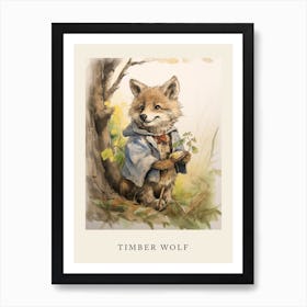 Beatrix Potter Inspired  Animal Watercolour Timber Wolf 1 Art Print