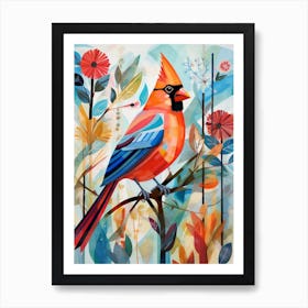 Bird Painting Collage Northern Cardinal 1 Art Print