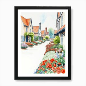 Street Scene With Flowers Art Print