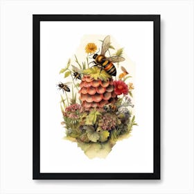 Hairy Footed Flower Bee Beehive Watercolour Illustration 3 Art Print