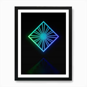 Neon Blue and Green Abstract Geometric Glyph on Black n.0219 Art Print