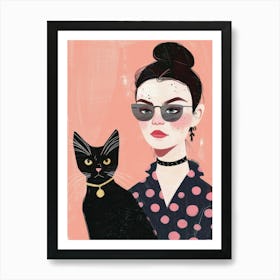 Black Cat And Girl Art Print