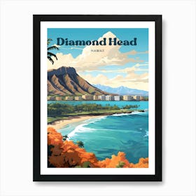 Diamond Head Hawaii Mountain Travel Illustration Art Print