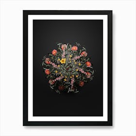 Vintage Sweetbriar Rose Botanical Wreath on Wrought Iron Black n.1801 Art Print