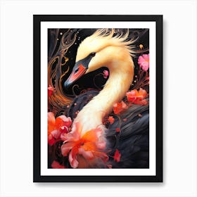 Swan With Flowers 1 Art Print