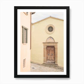 Florence, Italy I Vintage pastel door photography at church in the streets of the Tuscan countryside italian village of Fiesole to enjoy La Dolce Vita in Rome, Venice or Naples with a retro vintage aesthetic Art Print