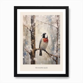 Vintage Winter Animal Painting Poster Woodpecker 3 Art Print