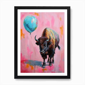 Cute Bison 1 With Balloon Art Print