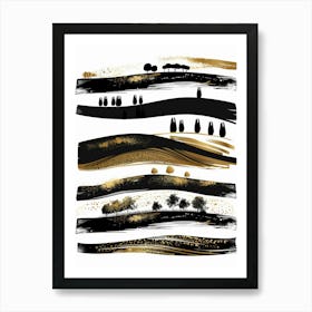 Black And Gold Brush Strokes 19 Art Print