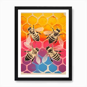 Honey Comb Colour Pop Bees 3 Art Print