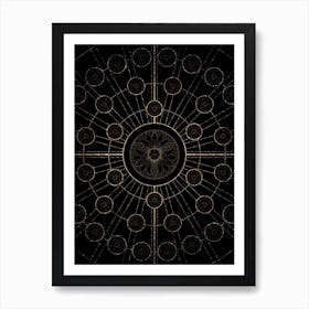 Geometric Glyph Radial Array in Glitter Gold on Black n.0068 Art Print