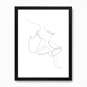 Couple Kiss Single Line Drawing Art Print