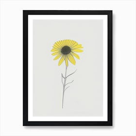 Yellow Coneflower Floral Minimal Line Drawing 1 Flower Art Print
