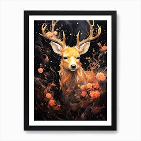 Deer With Flowers 1 Art Print