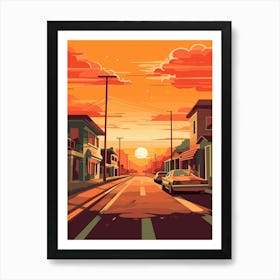 Street Scene At Sunset Art Print