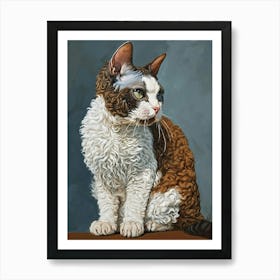 Selkirk Rex Cat Relief Illustration 1 Art Print