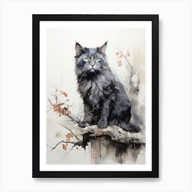 Cat, Japanese Brush Painting, Ukiyo E, Minimal 3 Art Print