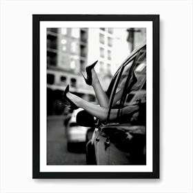 High Heels Woman In Car, Feminist Black And White Luxury Fashion Art Print