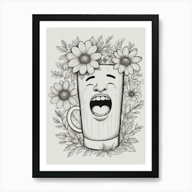 Coffee Cup With Flowers Art Print