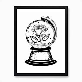 Rose In A Globe Line Drawing 3 Art Print