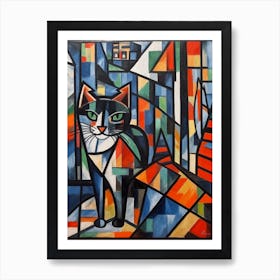 Painting Of Tokyo With A Cat In The Style Of Cubism, Picasso Style 2 Art Print