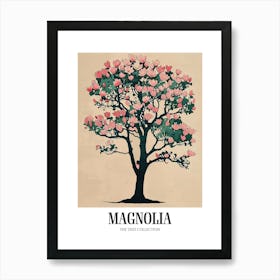 Magnolia Tree Colourful Illustration 3 Poster Art Print