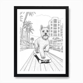 Miniature Schnauzer Dog Skateboarding Line Art 2 Art Print