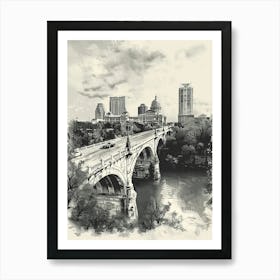 Duotone Illustration Congress Avenue Bridge Austin Texas 2 Art Print