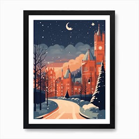 Winter Travel Night Illustration Manchester United Kingdom 3 Art Print