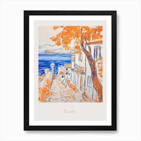 Crete Greece Orange Drawing Poster Art Print