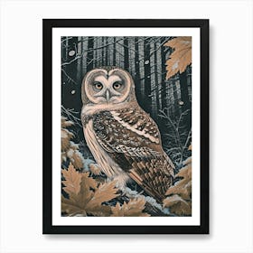 Boreal Owl Relief Illustration 1 Art Print